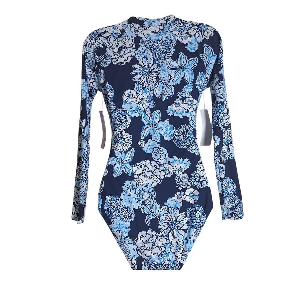 Lilly Pulitzer Randee Rashguard One Piece Swimsuit Low Tide Navy Bouquet All Day - Picture 7 of 14